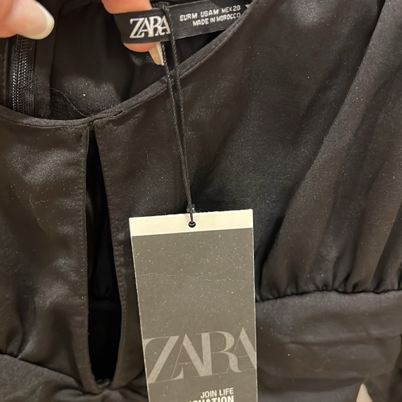 Zara Black Rusched Mini Dress with Padded Shoulders NWT $69.90 - Picture 10 of 11